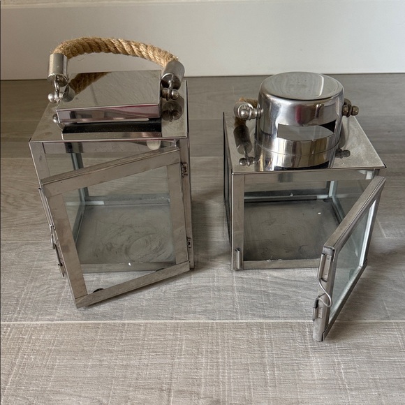 Silver Lantern Set with Rope Handle - Picture 3 of 3